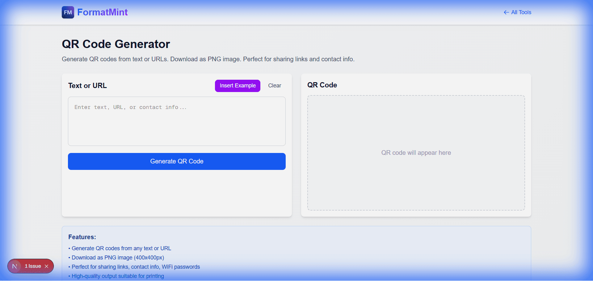 QR Code Generator Interface