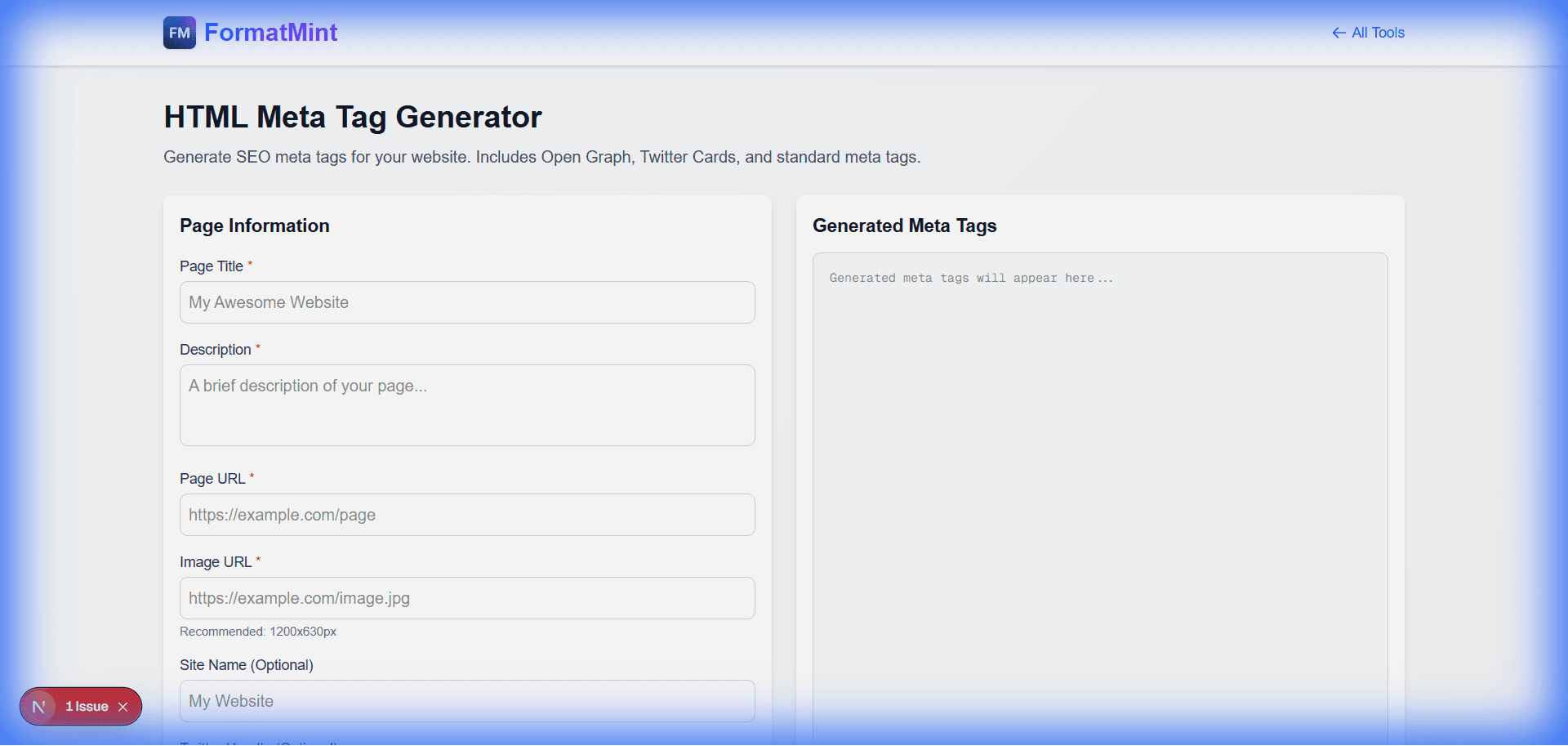Meta Tag Generator Tool