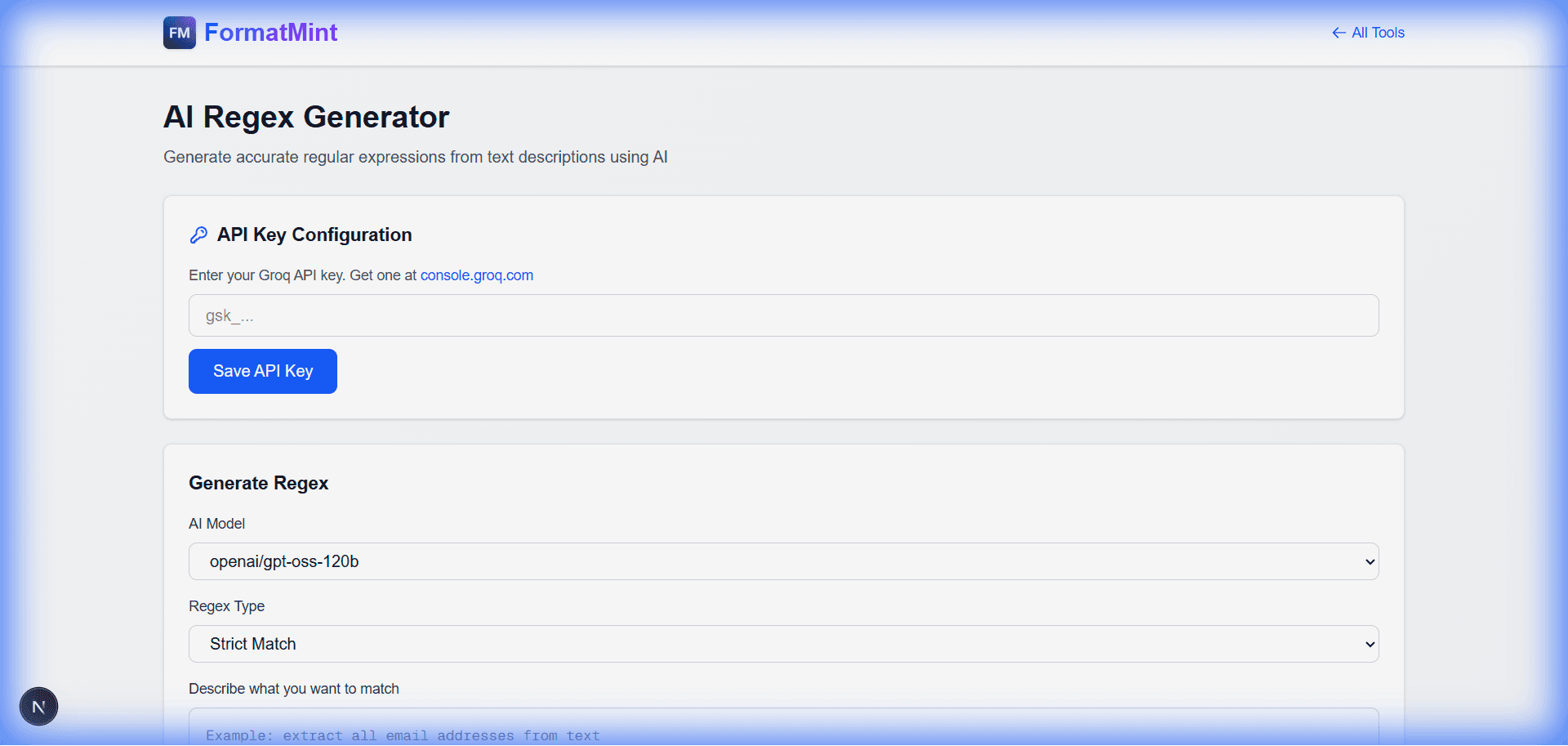 AI Regex Generator Interface