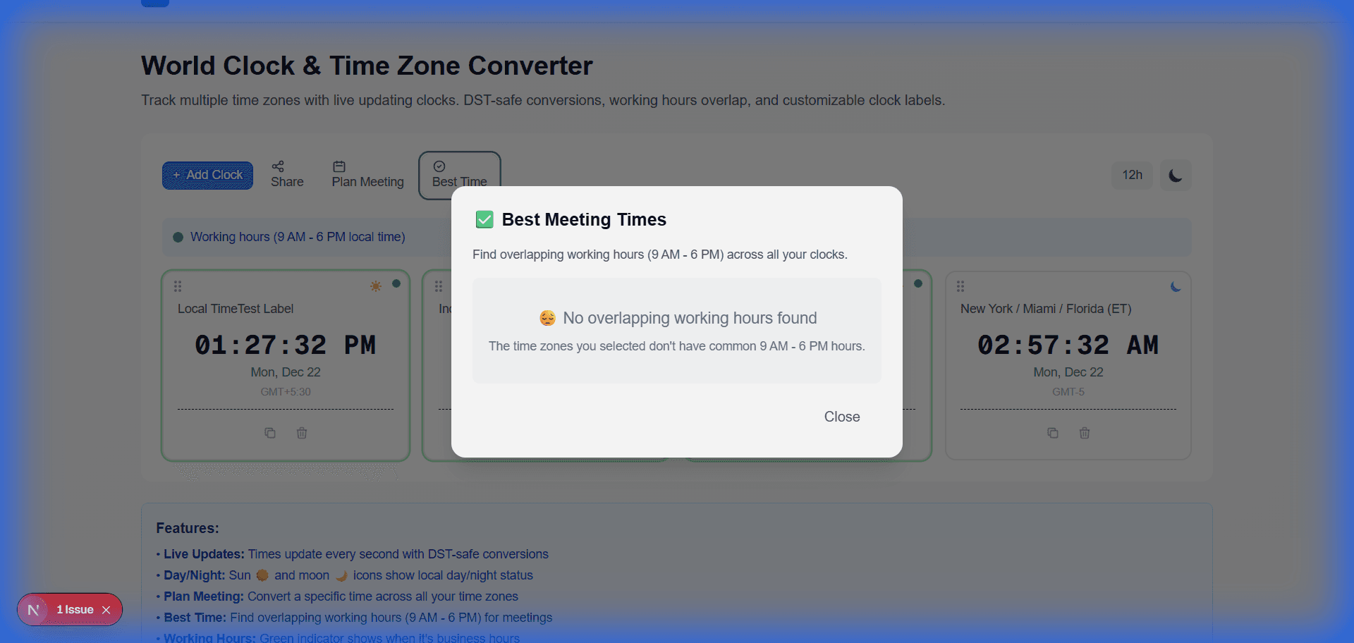 Best Meeting Time finder showing overlap analysis